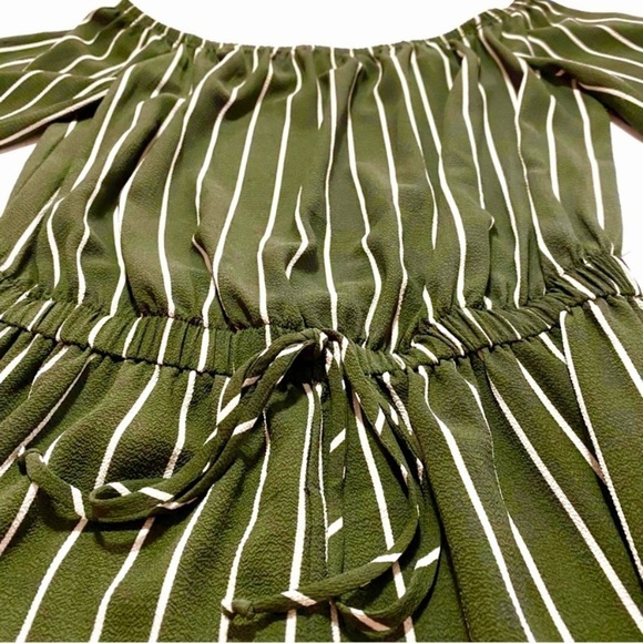 Haute Monde Dark Olive Striped Jumpsuit Size Medium Wide Legs Elastic Waist - Picture 5 of 15